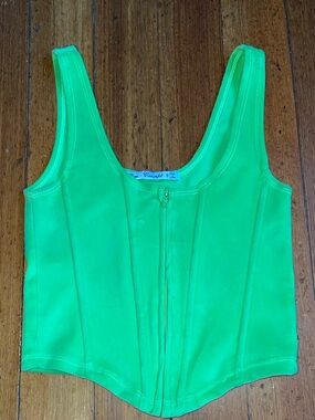 Roma Concept Neon Green Zip Front Cropped Corset Silhouette Top